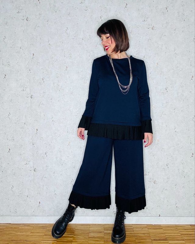 Completo plissè blu notte