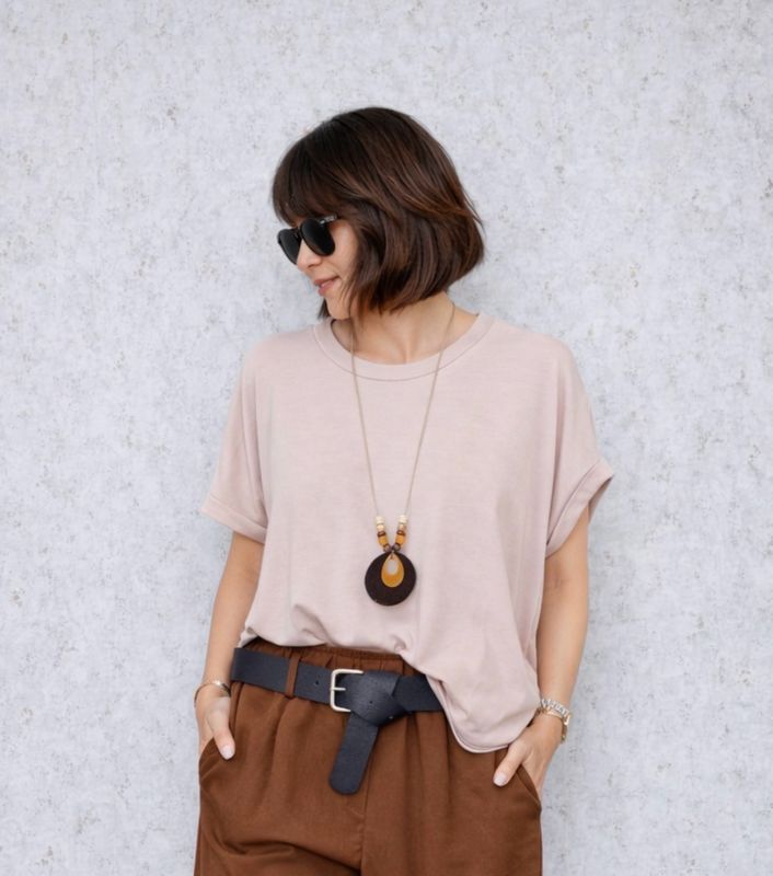T shirt manica kimono beige