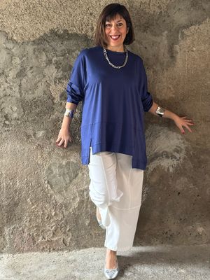 Maglia spacchetti fluida blu