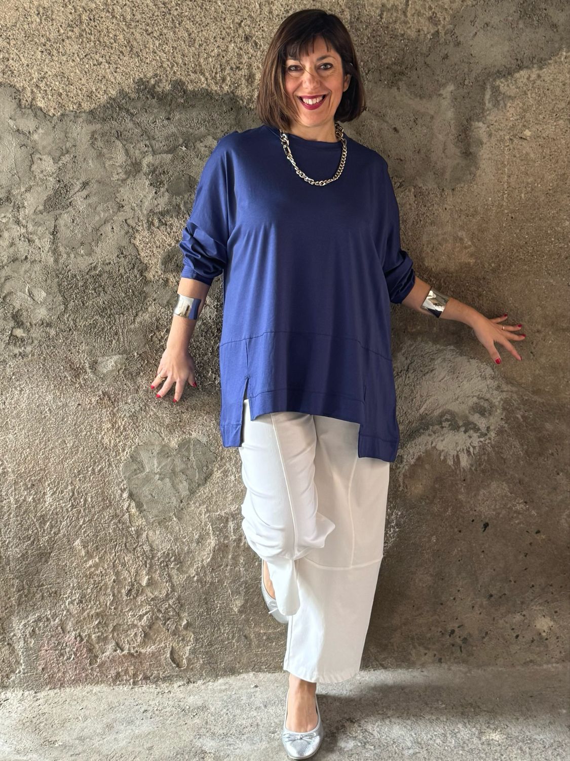 Maglia spacchetti fluida blu