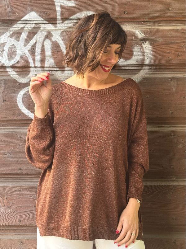 Maglia scollo barca cioccolato