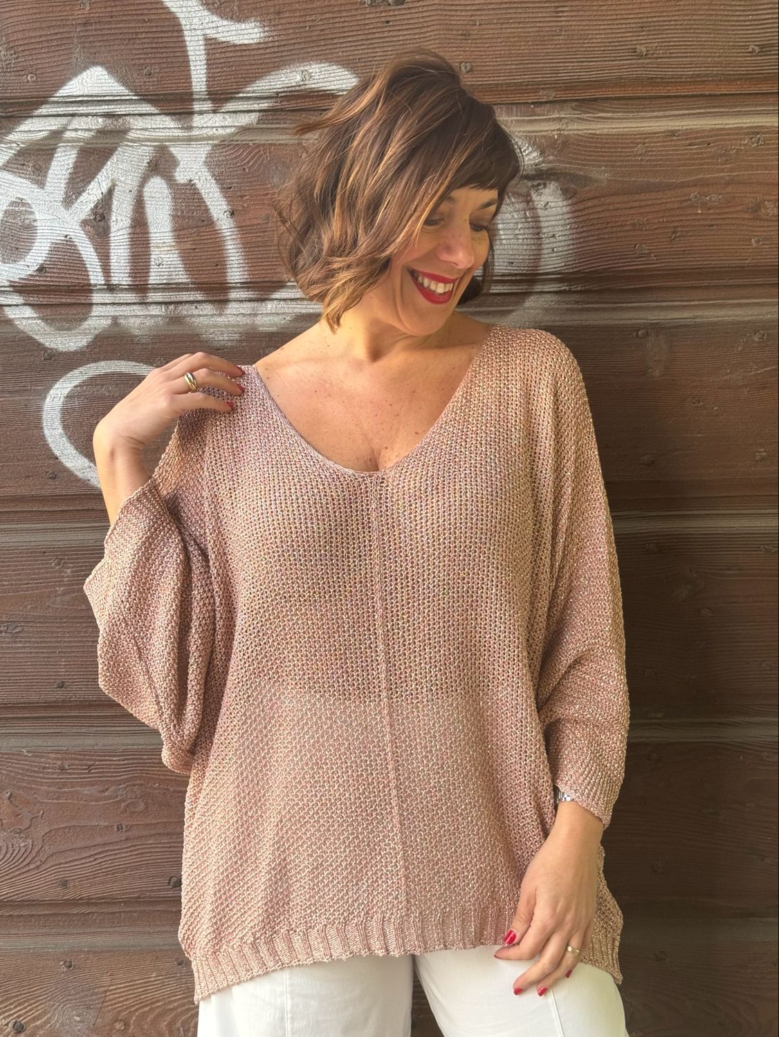 Maglia scollo a V rosa