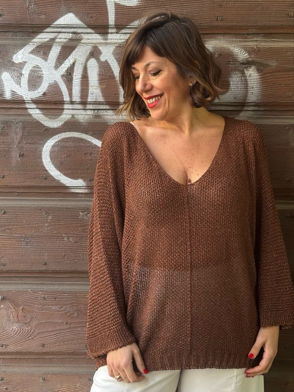 Maglia scollo a V cioccolato