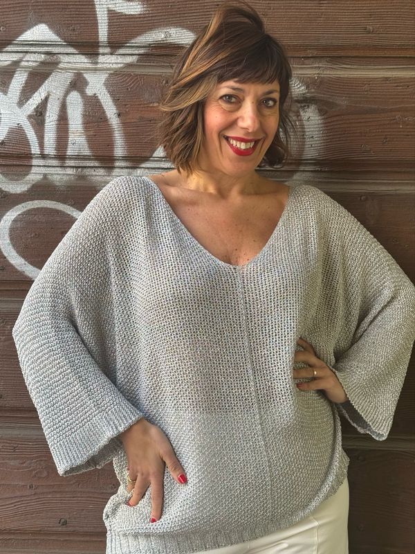 Maglia scollo a V argento