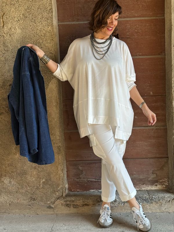 Maglia spacchetti fluida latte