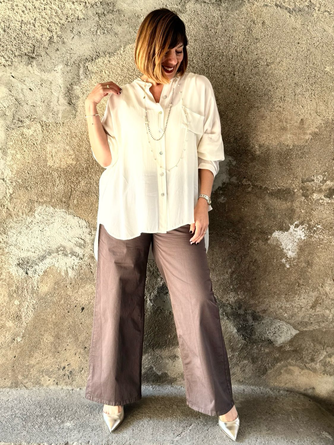 Camicia fluida latte