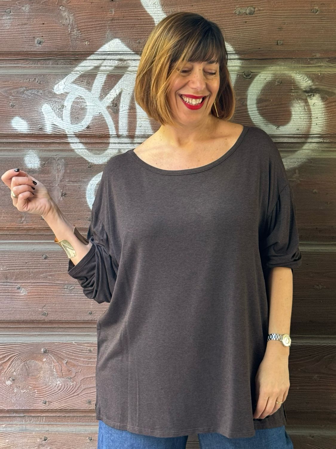 Blusa in maglina jersey viscosa choco