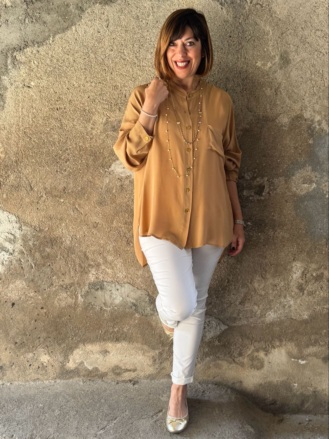 Camicia fluida cognac