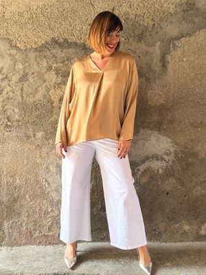 Camicia scollo V cognac