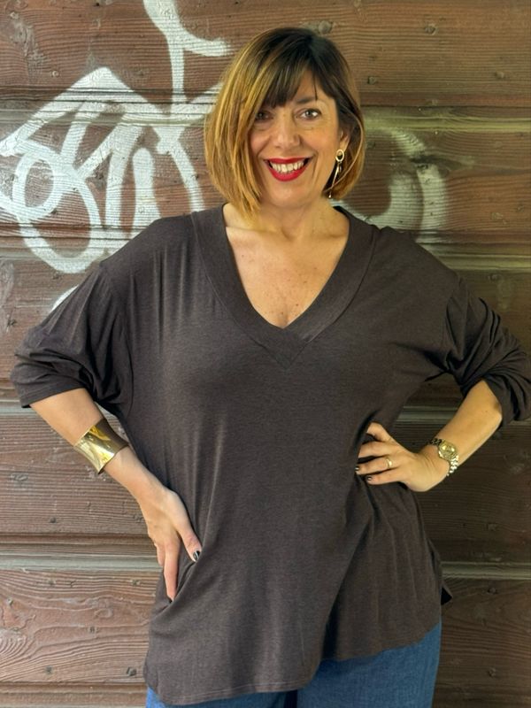 Blusa maglina jersey viscosa V choco