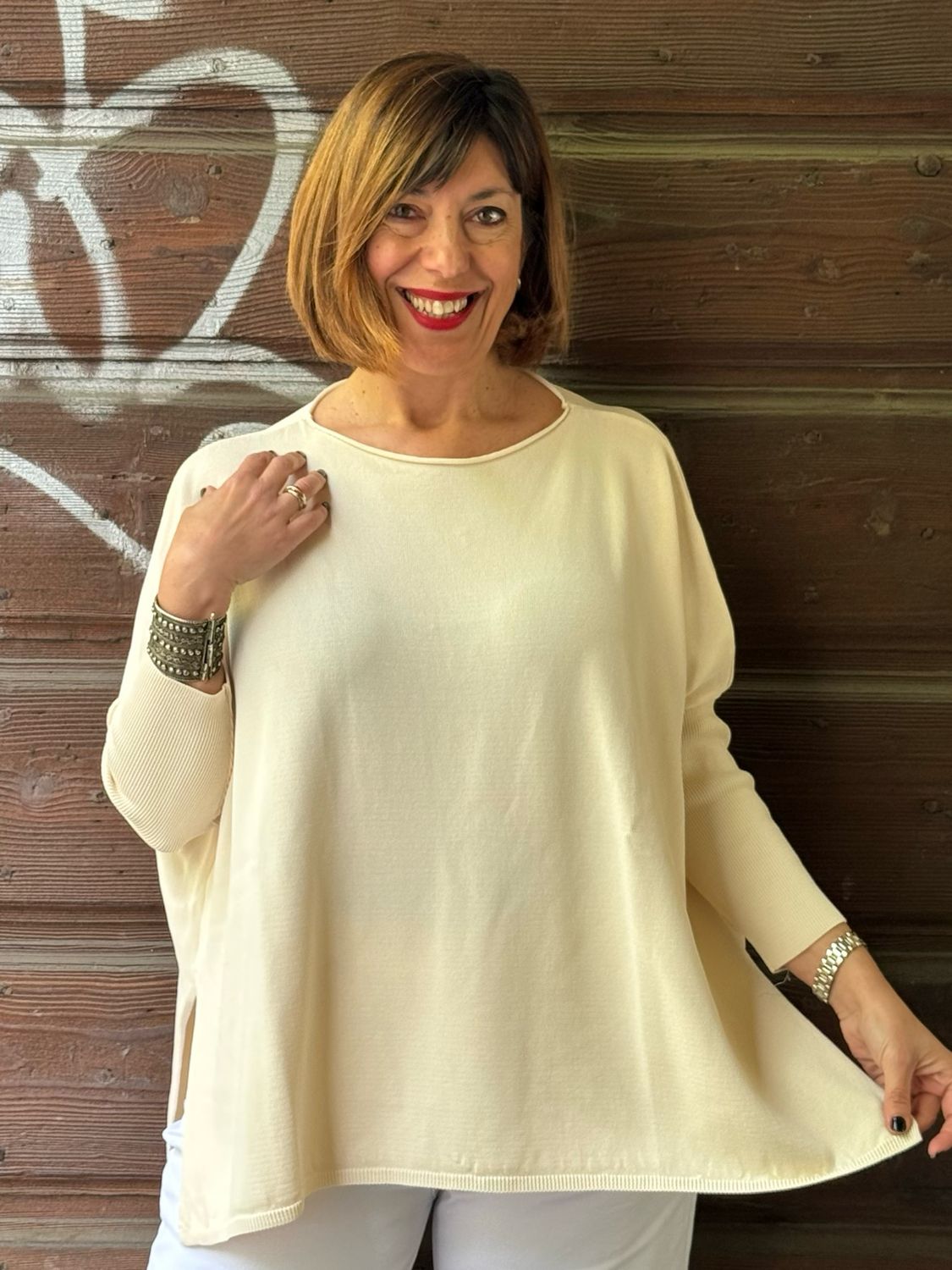 Maglioncino scollo barca panna