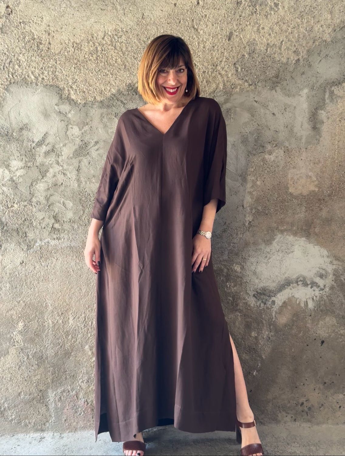 Long Choco Dress viscosa&amp;lino