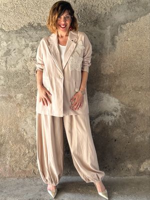 Pant Aladino macrame set panna