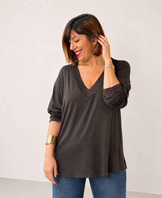 Blusa maglina jersey viscosa V choco