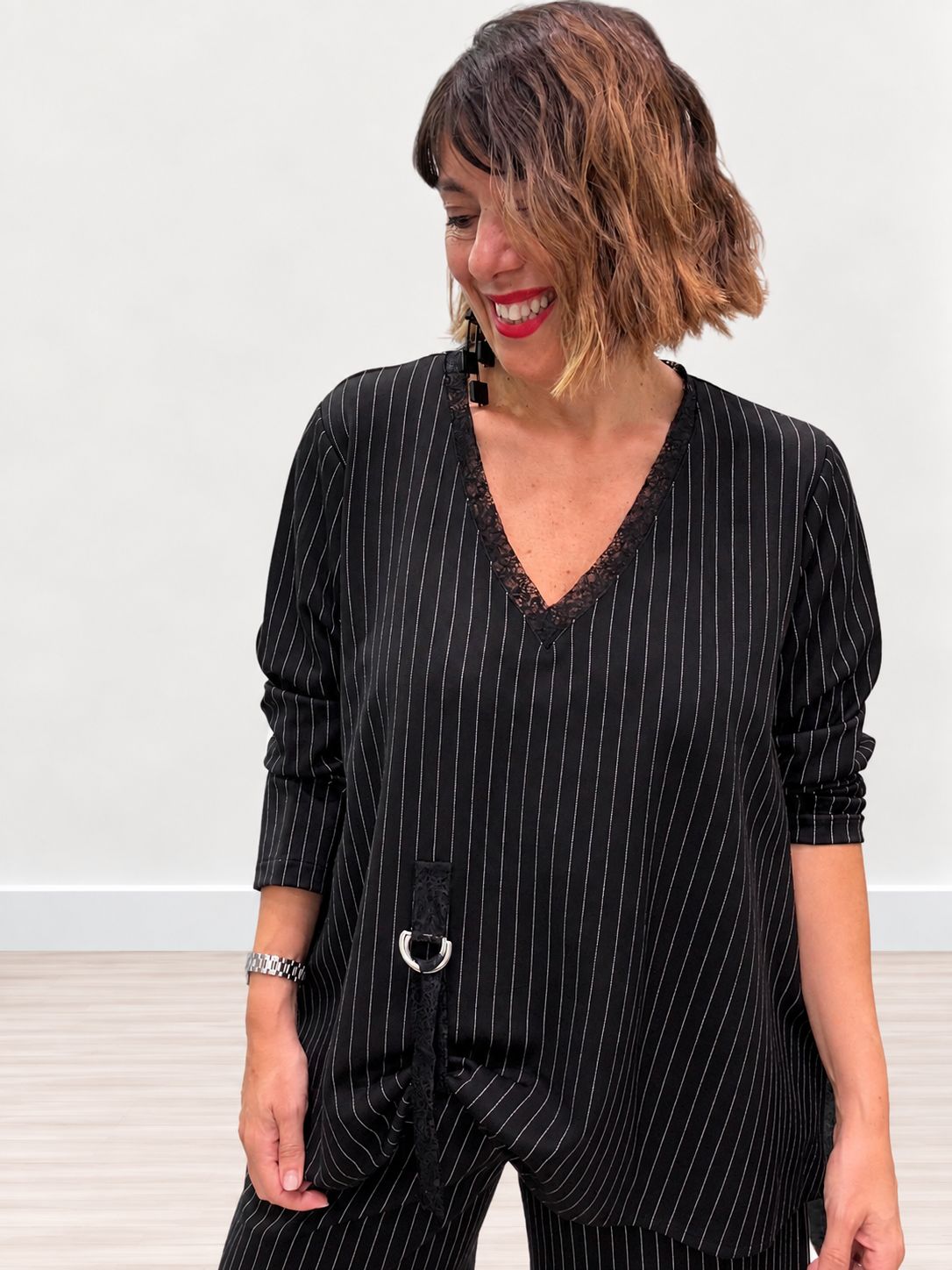 Blusa gessata Coulisse/drappeggio