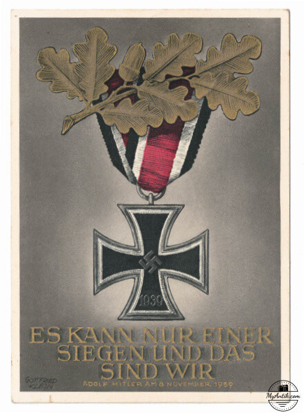 Propaganda Postcard 1940 Germany Medal Iron Cross 2nd Class