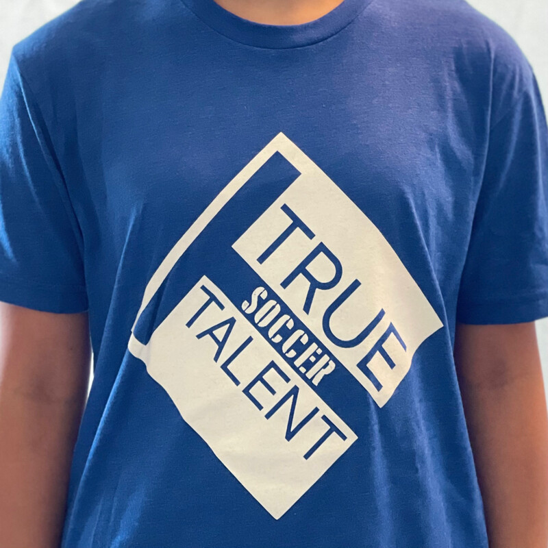 Soccer Next Level Tee Shirt, Blue with White Logo