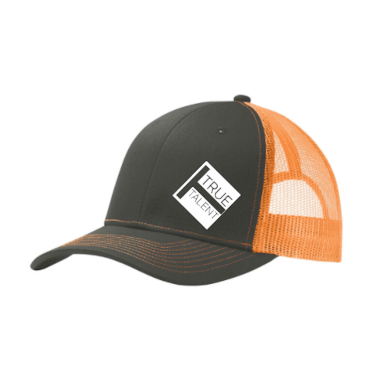 Black/Orange Trucker Hat with True Talent Logo
