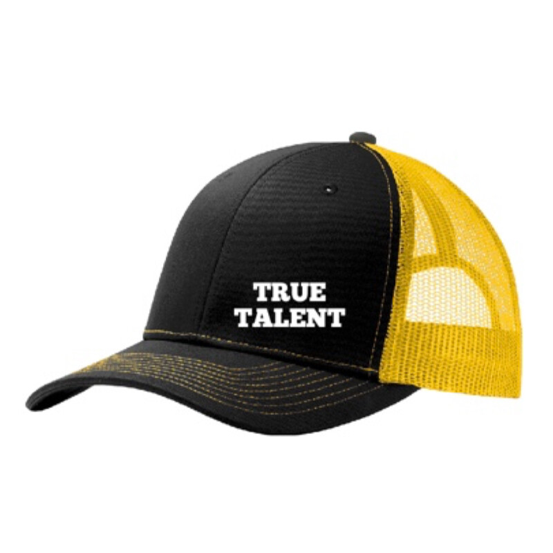 Black/Yellow Trucker Hat with True Talent &#39;Words&#39; Logo