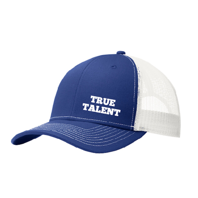 Blue/White Trucker Hat with True Talent &#39;Words&#39; Logo