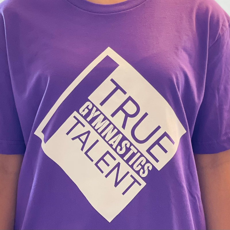 Gymnastics Next Level Tee Shirt, Purple with White Logo