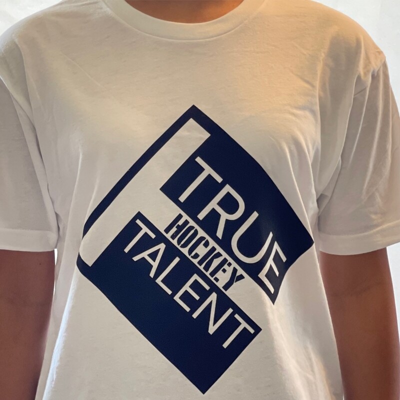 Hockey Next Level Tee Shirt, White with Black Logo