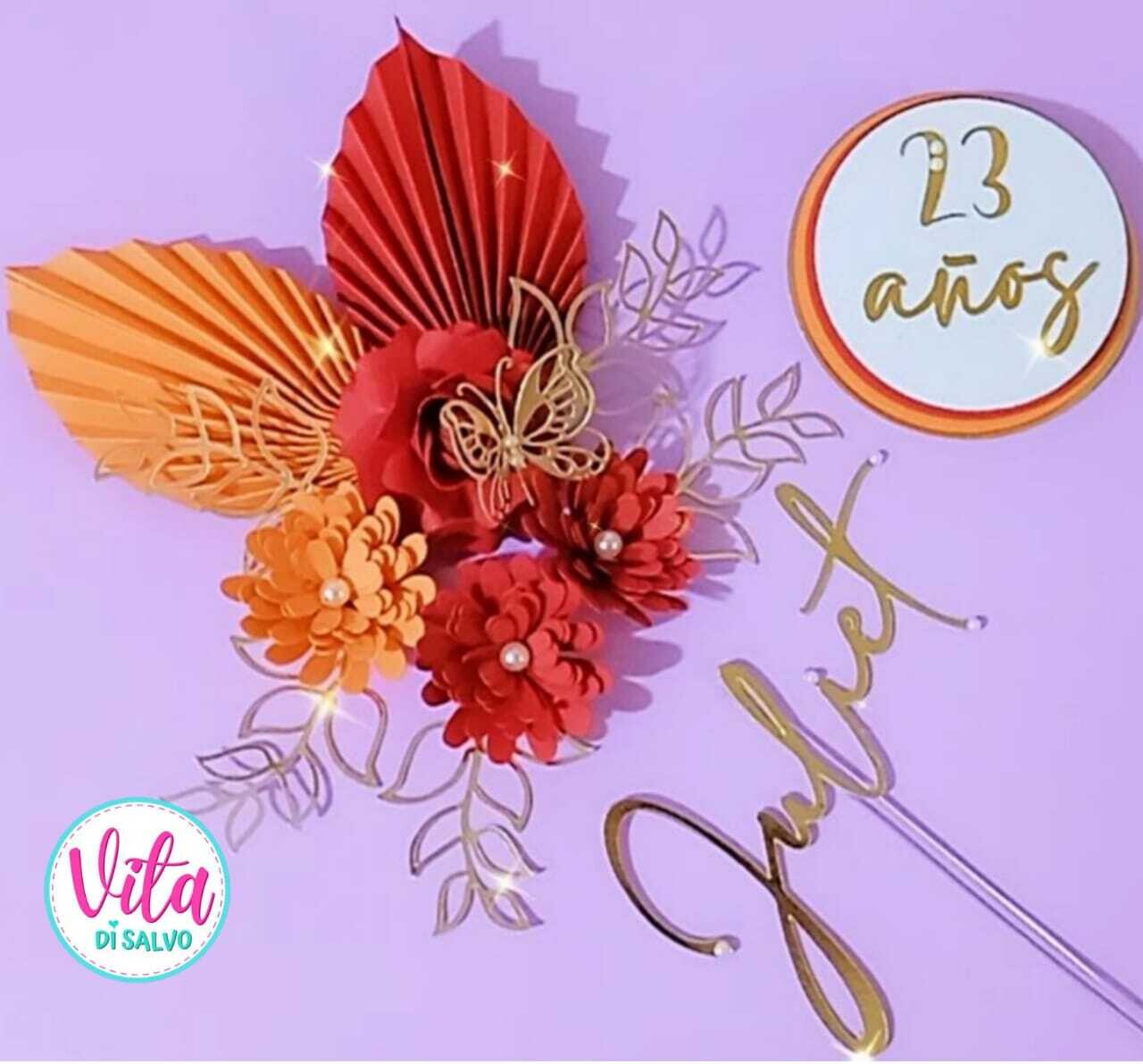 Cake topper hojas plisadas personalizado