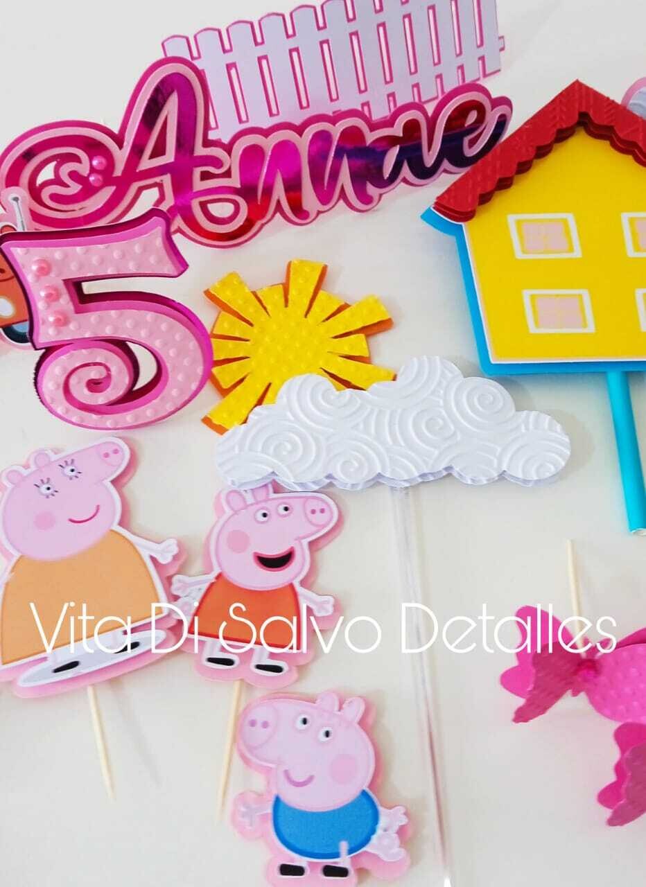 Set cake topper en Impresiones alteradas del personaje ficticio peppa pig ,personalizado para decorar Deliciosas tortas