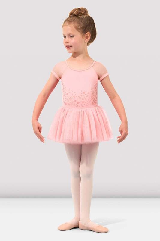 Bloch Cap Sleeve Flower Vine Cross Back Tank Dress w/ Leotard