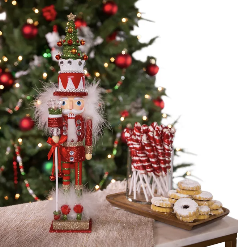 15” Hollywood Collection Santa w/Tree Hat  Wooden Nutcracker