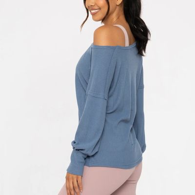 Mono B Ballet Chic Ribbed Off Shoulder Top