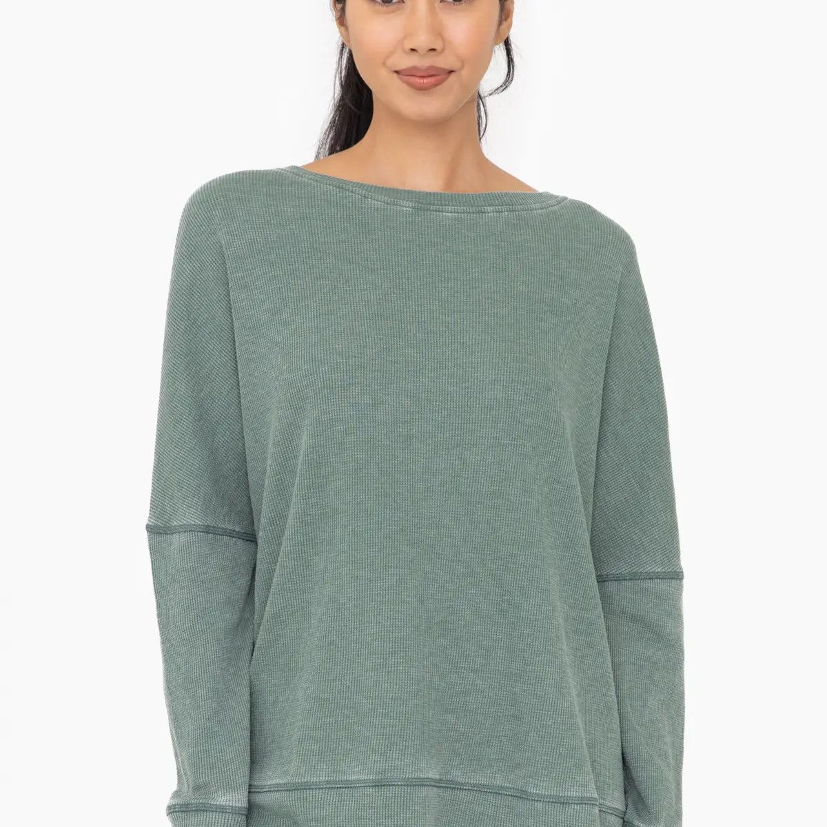 Mono B Waffle Ribbed Roundneck Pullover