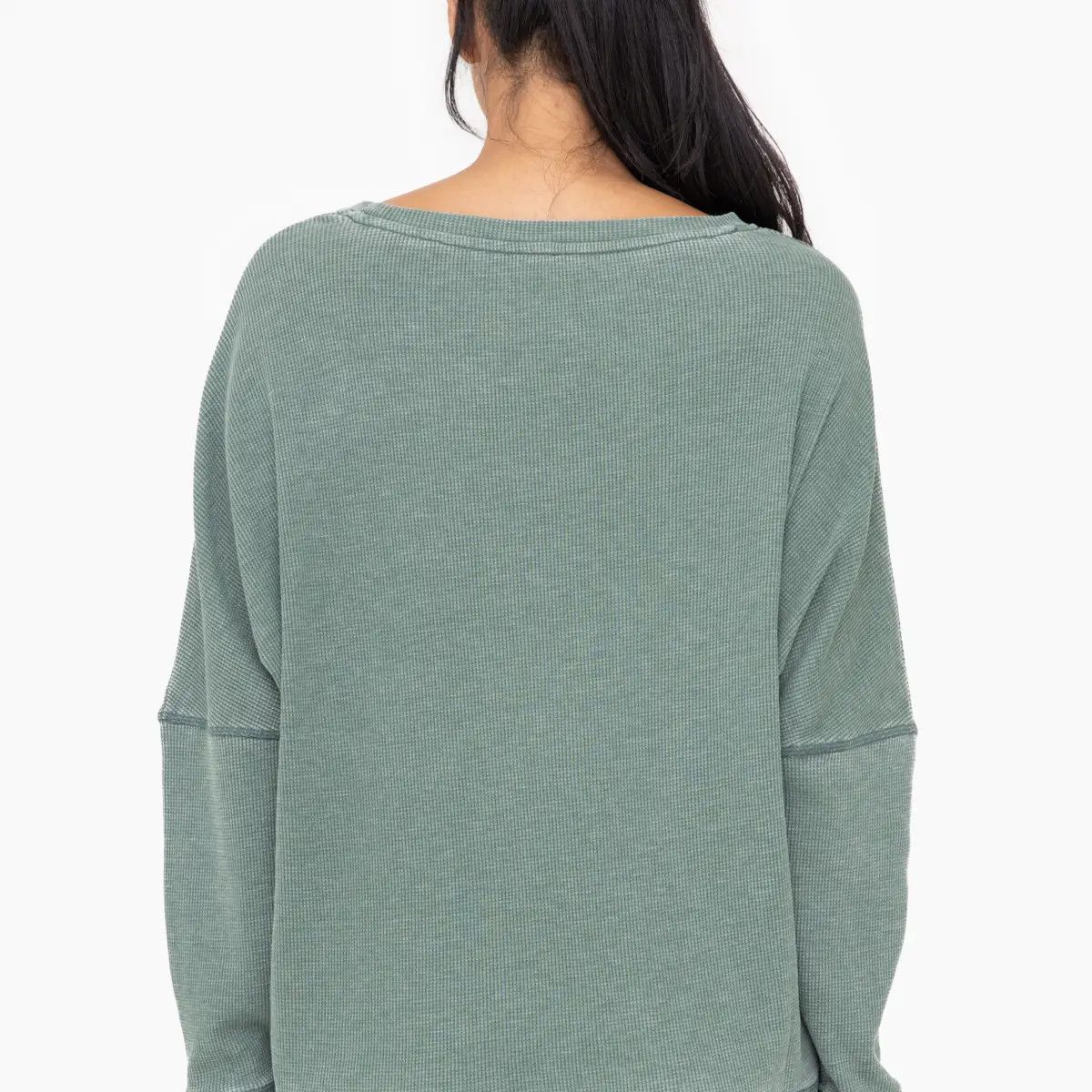 Mono B Waffle Ribbed Roundneck Pullover