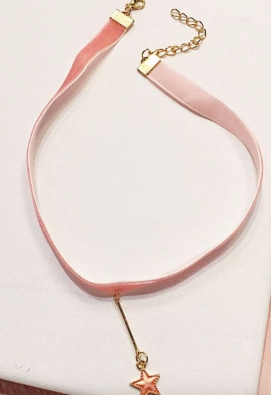 Velvet Choker Necklace w/ Enamel Charm
