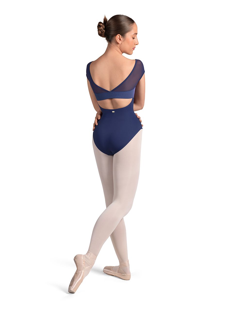 Mirella Striped  Cap Sleeve Leotard
