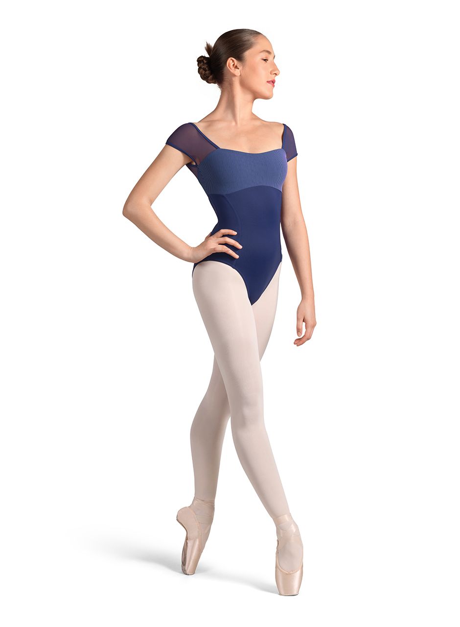 Mirella Striped  Cap Sleeve Leotard