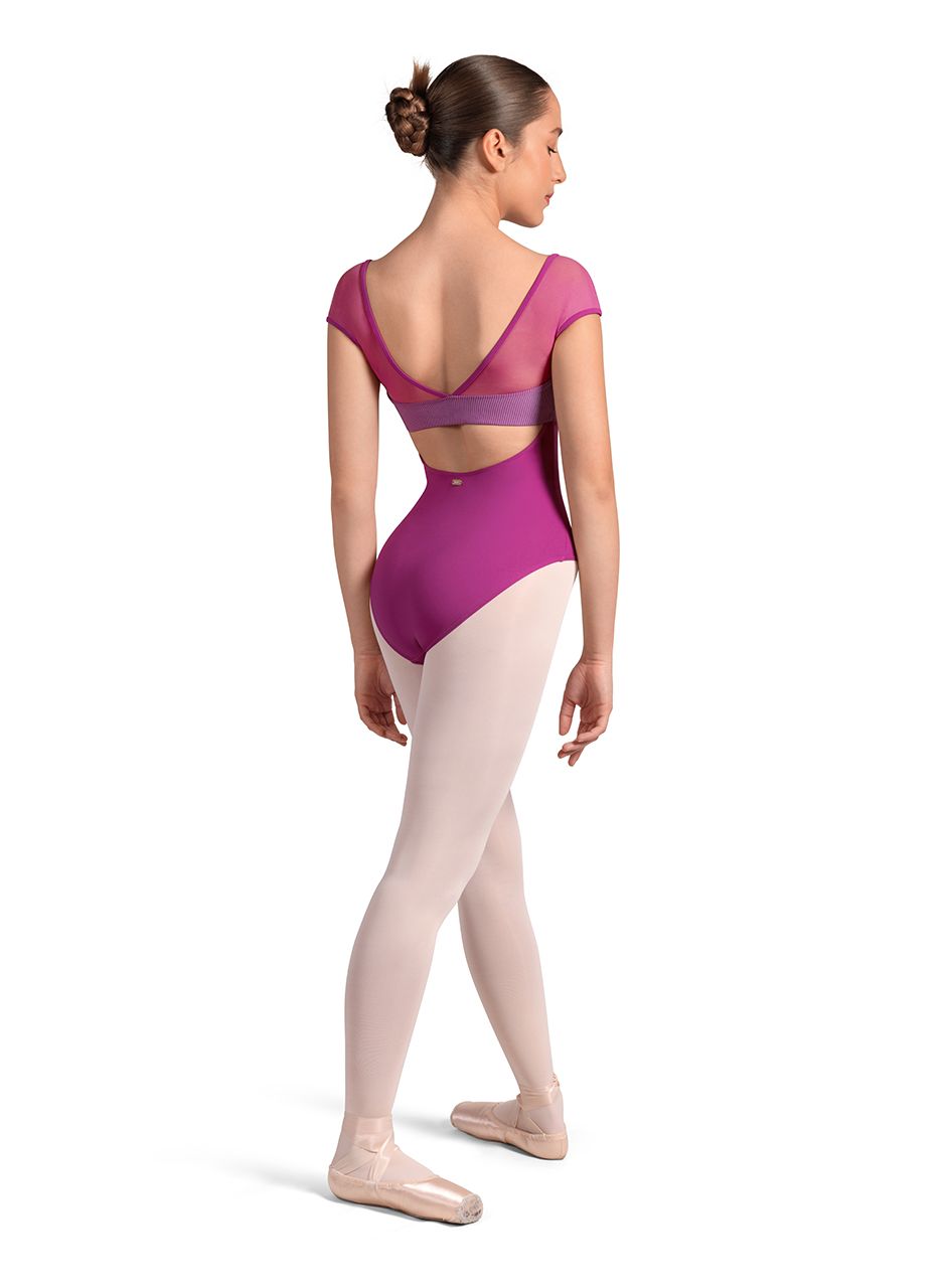 Mirella Striped  Cap Sleeve Leotard