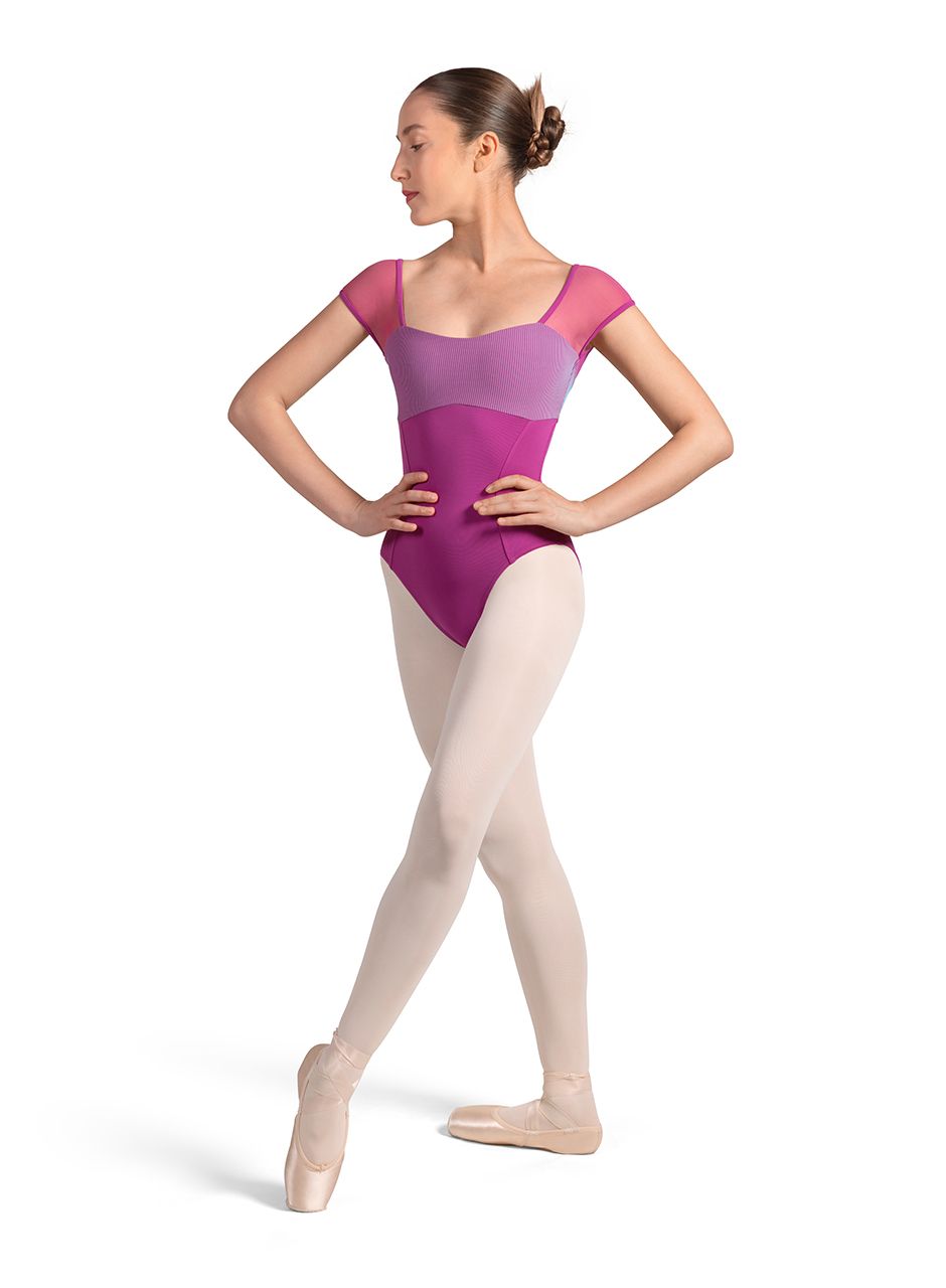Mirella Striped  Cap Sleeve Leotard