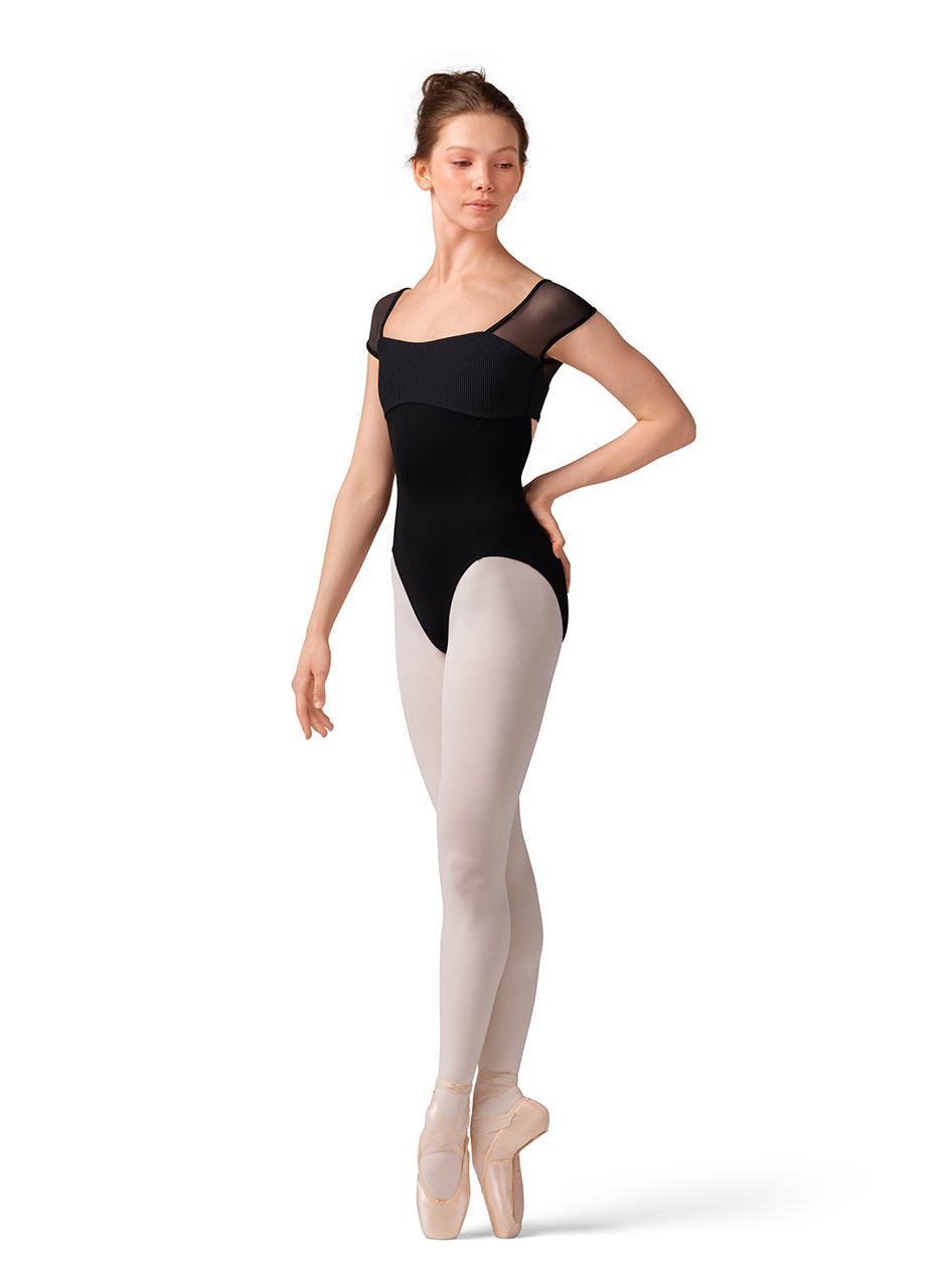 Mirella Striped  Cap Sleeve Leotard