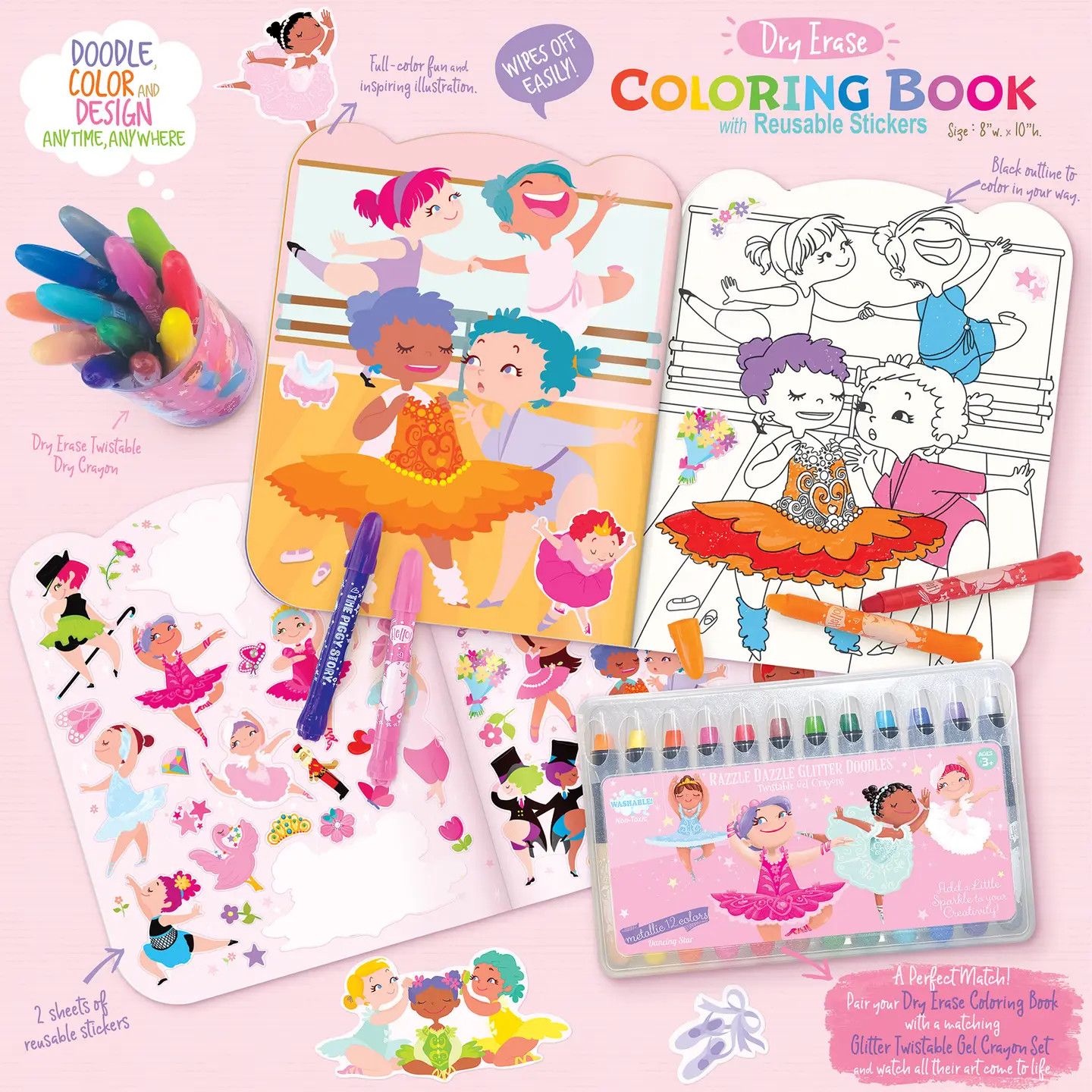 Dry Erase Resusable Coloring Book &amp; Stickers