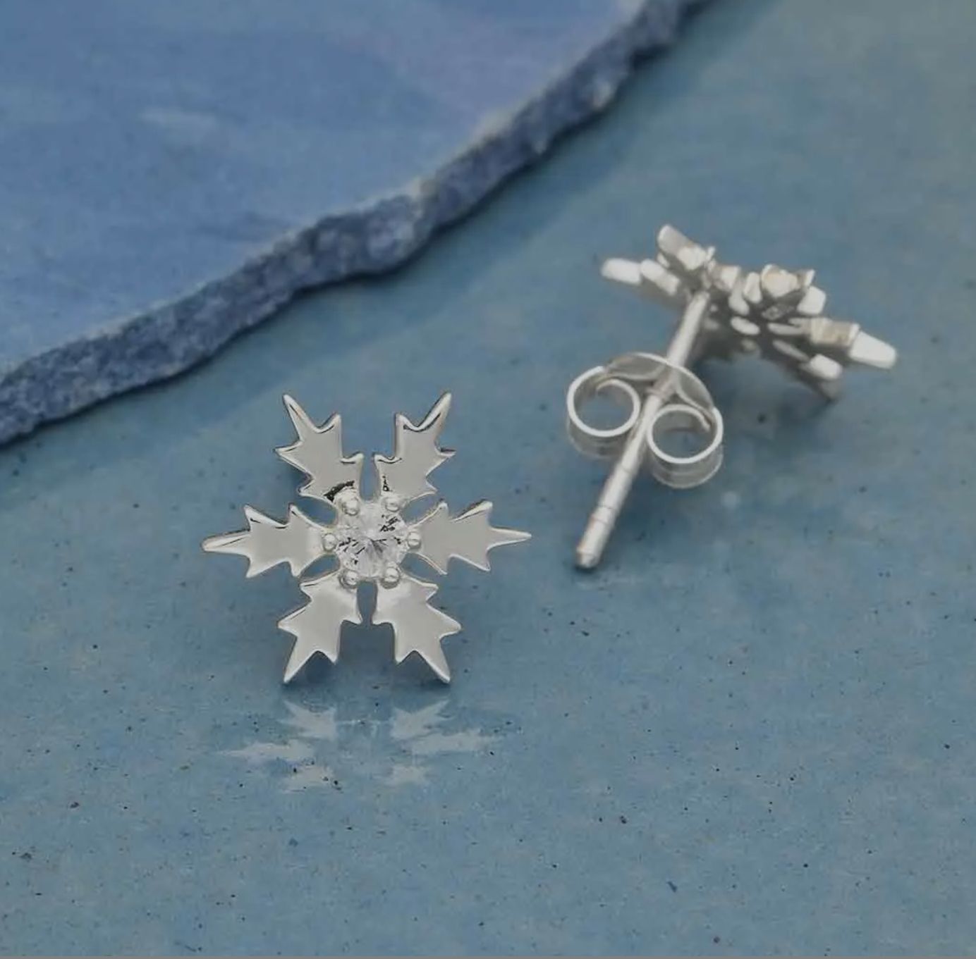 Sterling Silver Snowflake Earrings w/zircon center