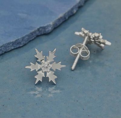 Sterling Silver Snowflake Earrings w/zircon center