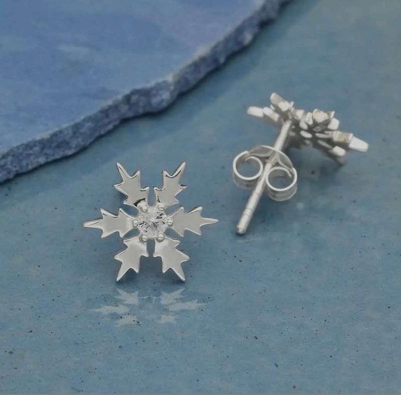 Sterling Silver Snowflake Earrings w/zircon center