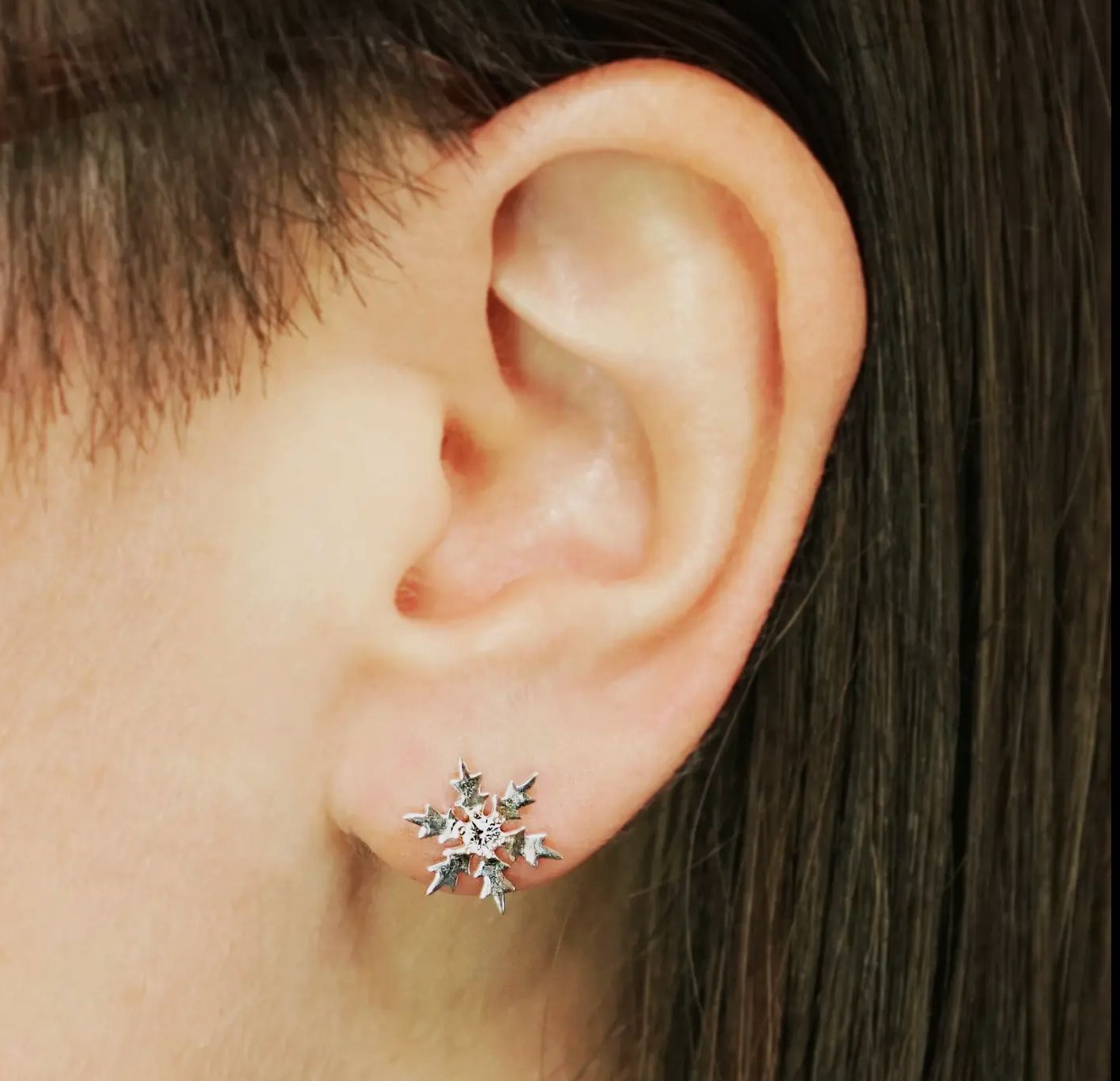 Sterling Silver Snowflake Earrings w/zircon center