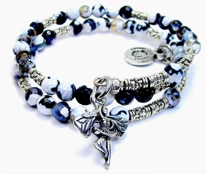 Ballerina Fairy Agate Stone &amp; Crystal Beaded Bracelet