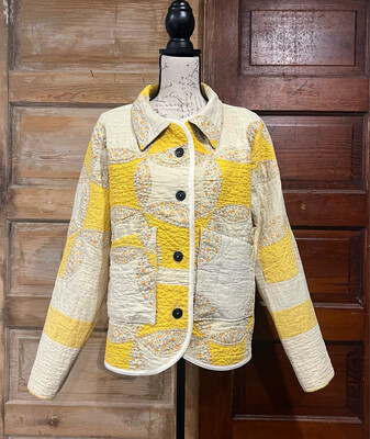 Yellow Button Down Quilt Coat Size L