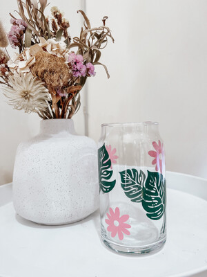 Monstera Flowers Glass Can