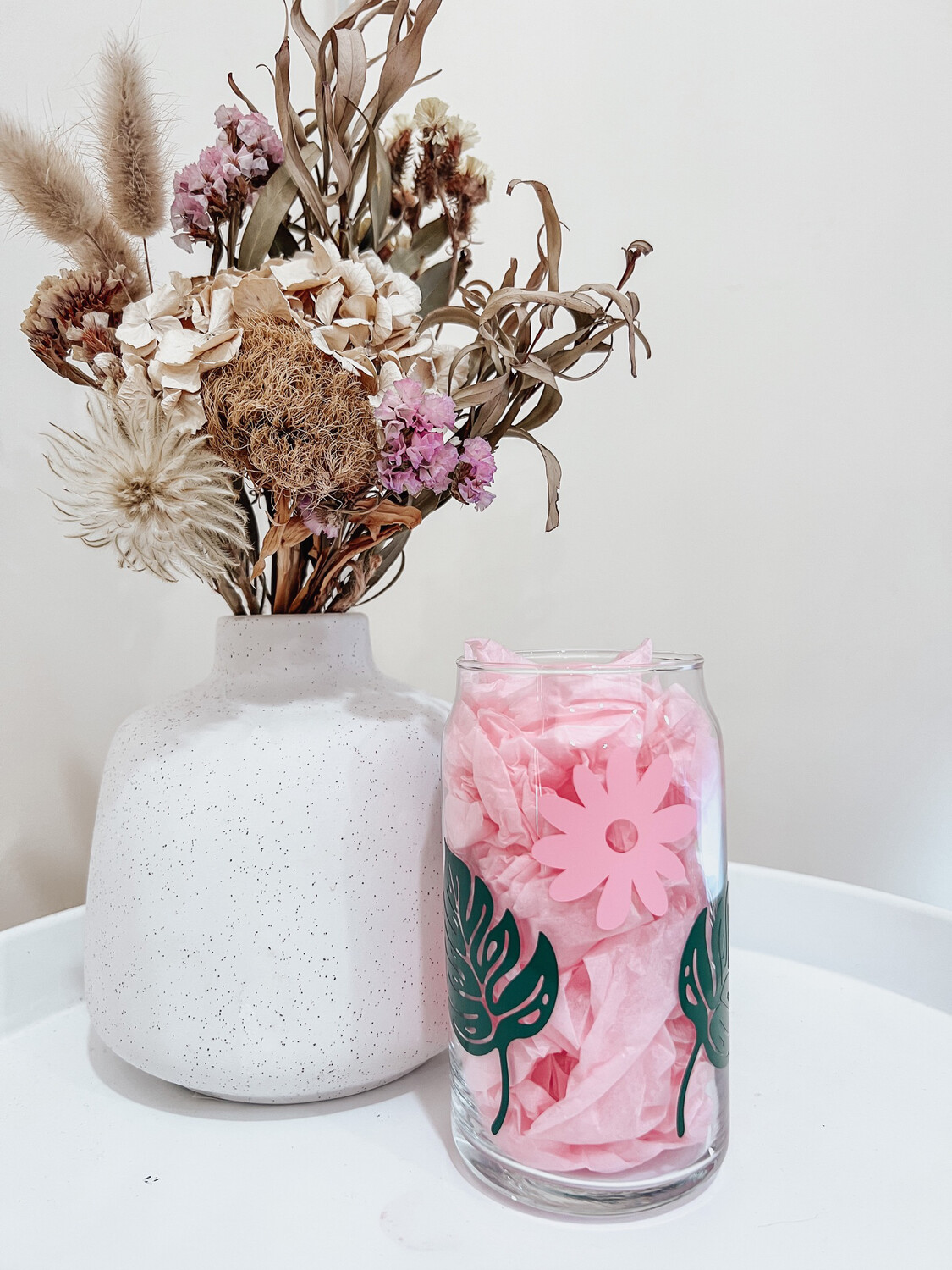 Monstera Flowers Glass Can