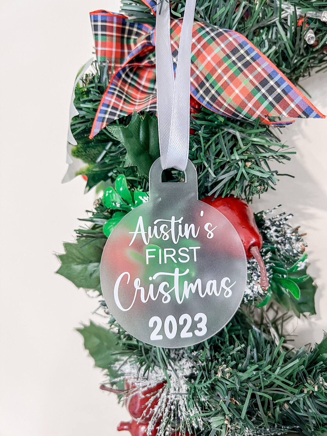 Personalised Baby&#39;s first Christmas Decoration - Frosted Acrylic