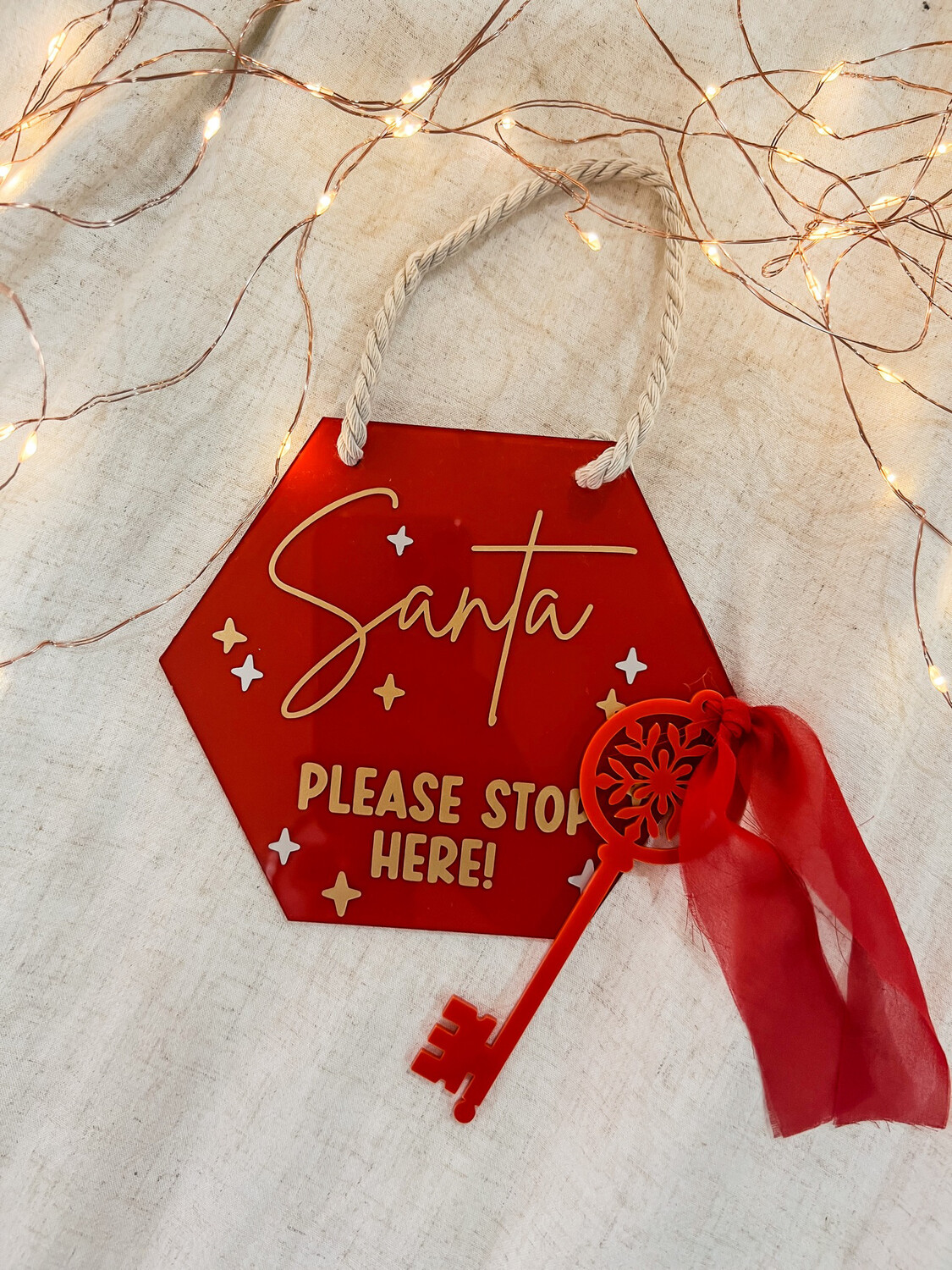 Acrylic Santa Stop Here sign and key